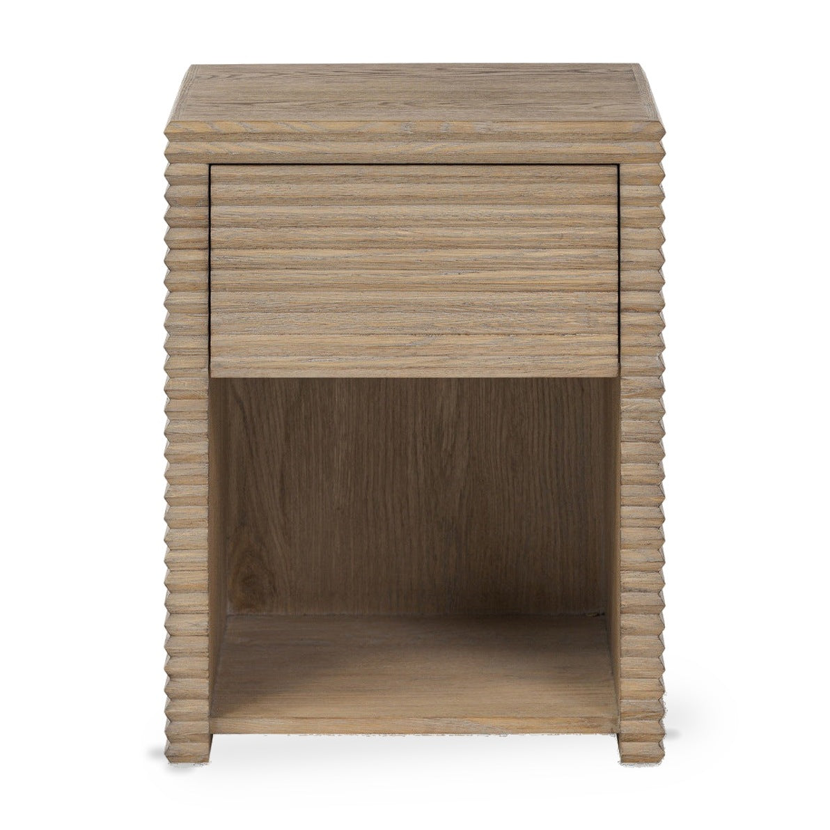 DI Designs Wickham Natural Oak Wood Ribbed Square Bedside Table | 1 Drawer