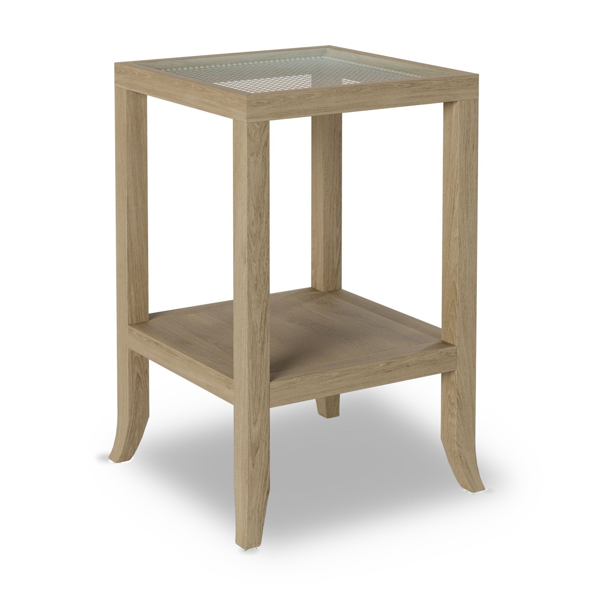 DI Designs Witley Natural Oak Wood Rattan & Glass Square Side Table