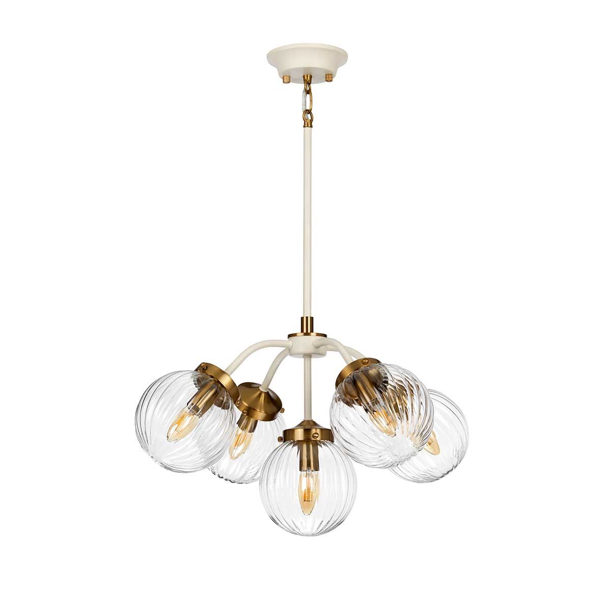 Gigi 5 Light Pendant Light - Cream & Brass