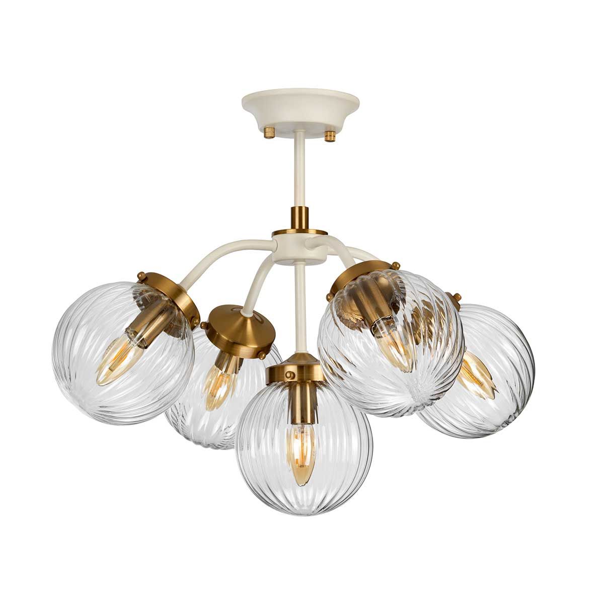 Gigi 5 Light Pendant Light - Cream & Brass