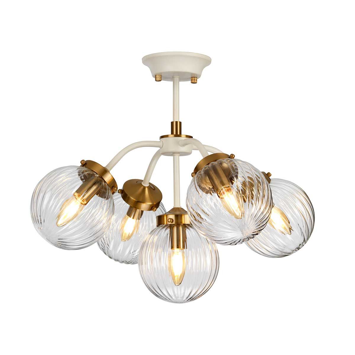 Gigi 5 Light Pendant Light - Cream & Brass