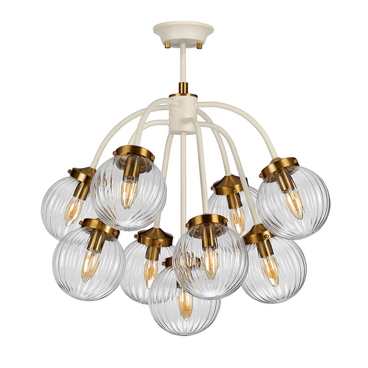 Gigi 9 Light Pendant Light - Cream & Brass
