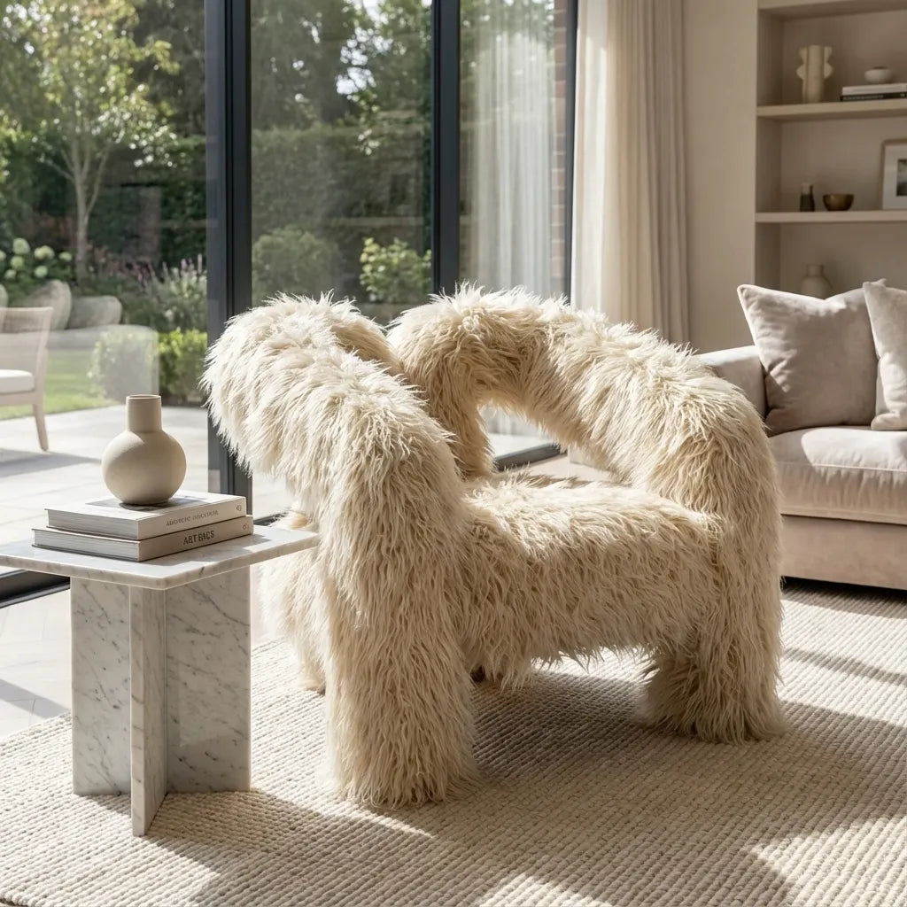 Freyja Ivory Faux Mongolian Fur Tripod Accent Armchair