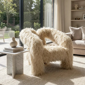 fur fur - エリ Freyja Ivory Faux Mongolian Fur Tripod Accent Armchair