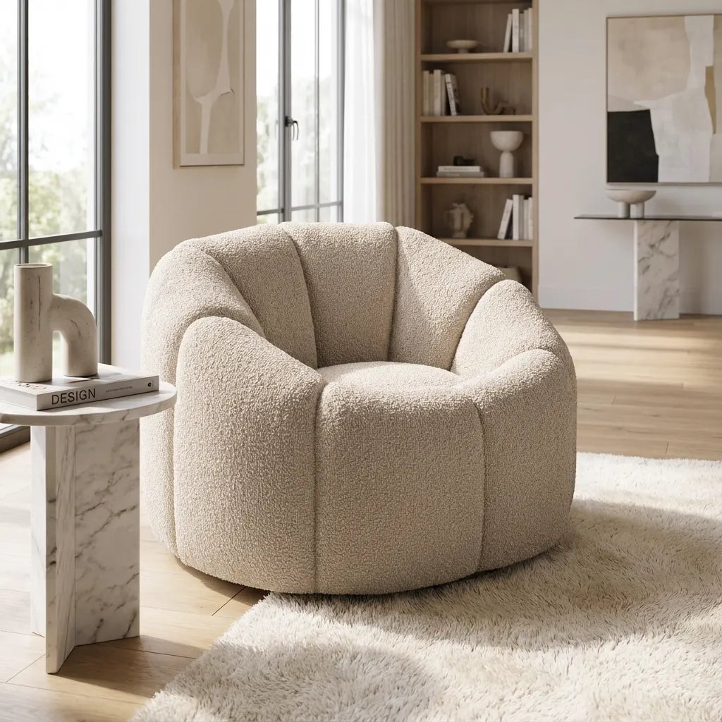 Nao Buff Cream Boucle Swivel Accent Chair