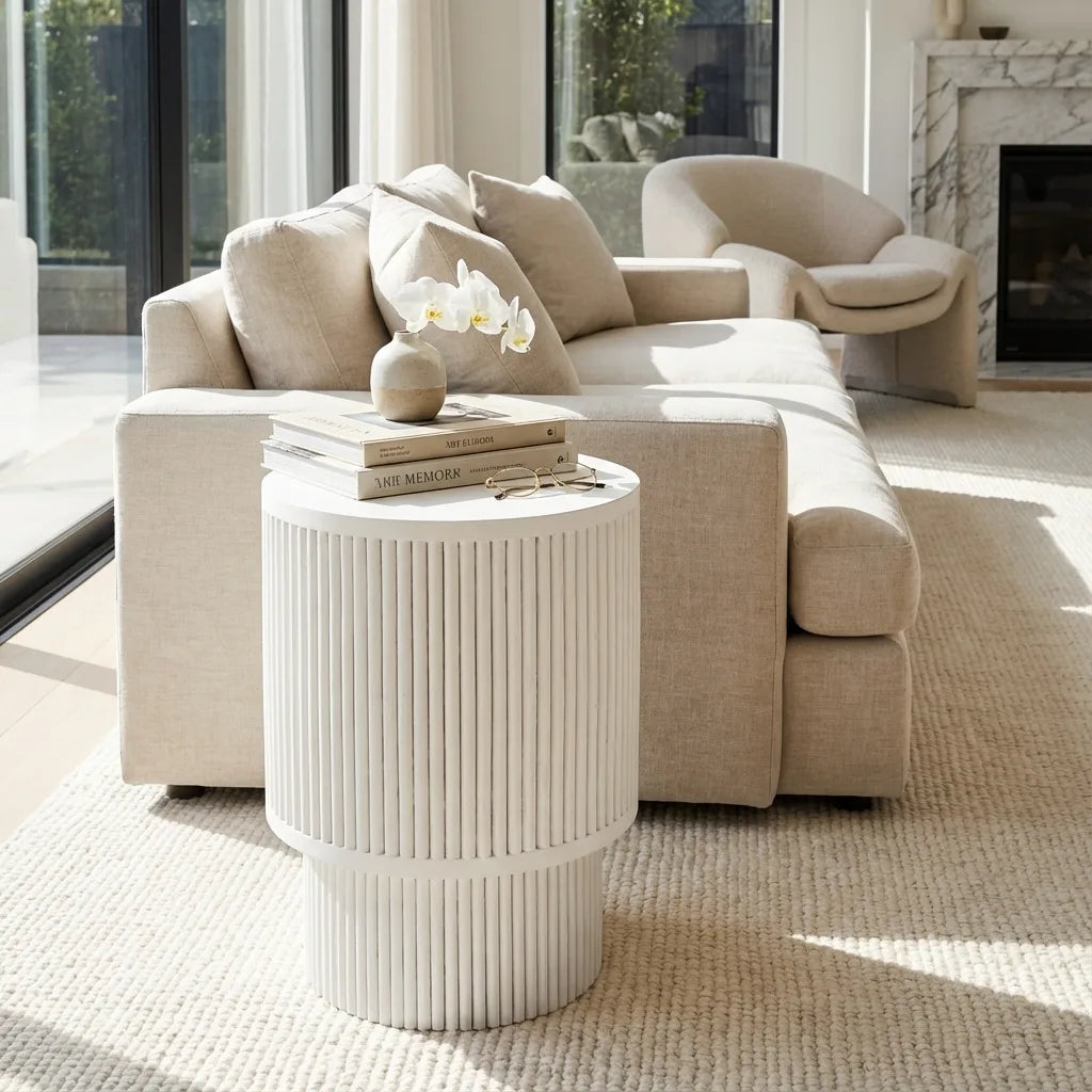Lentigo Whitewash Mango Wood Ribbed Side Table