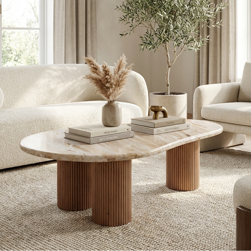 Houston Mango Wood & Marble Coffee Table
