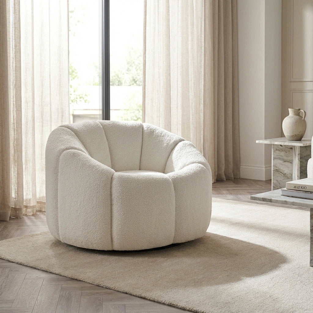 Nao Ivory White Boucle Swivel Accent Chair