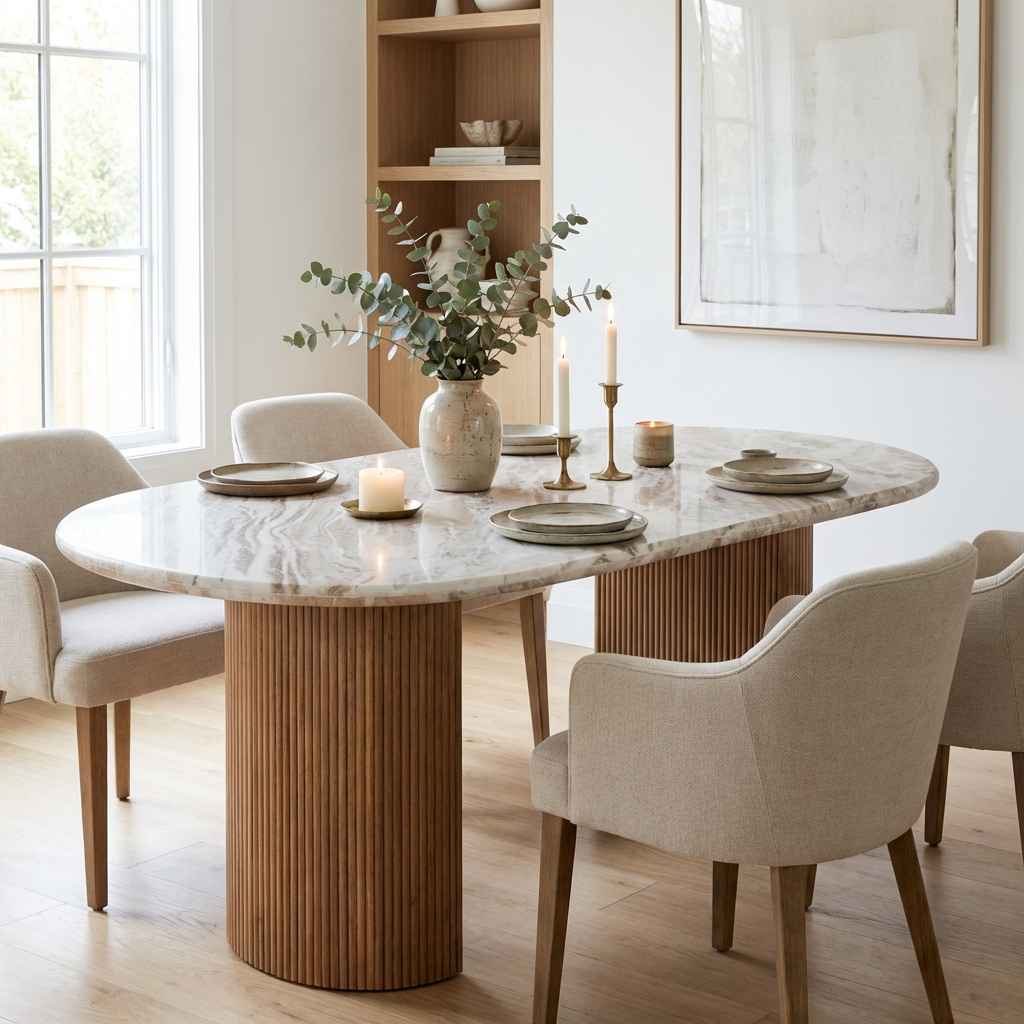 Houston Mango Wood & Marble Pedestal Dining Table 170cm
