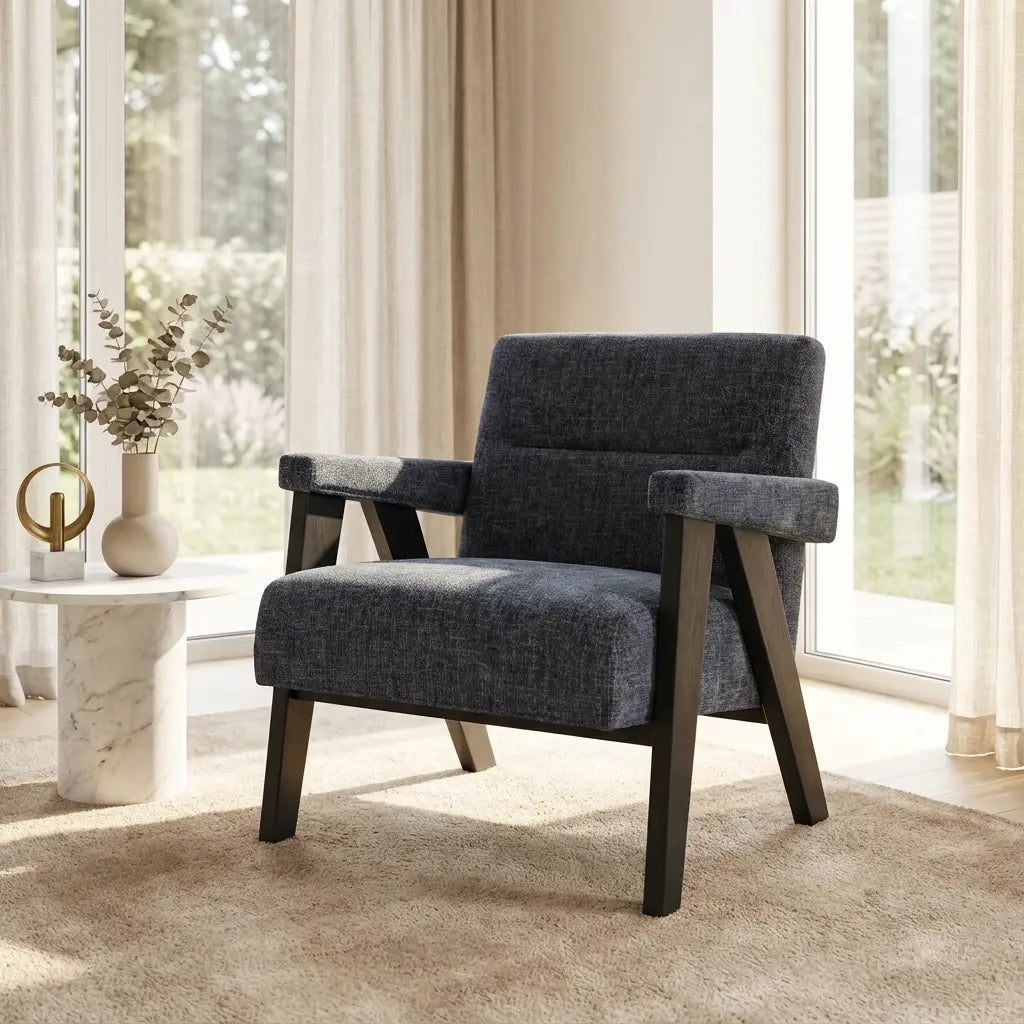 Abel Coal Tweed & Black Wood Armchair