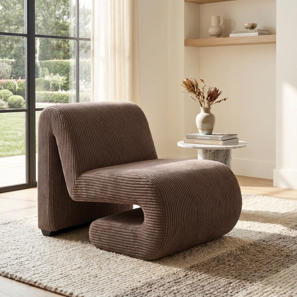 Ellis S-Shape Mid Brown Curved Accent Chair