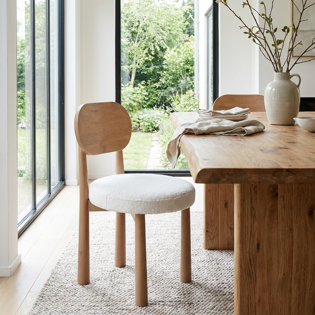 Set of 2 Cassian White Boucle & Solid Mango Wood Dining Chairs