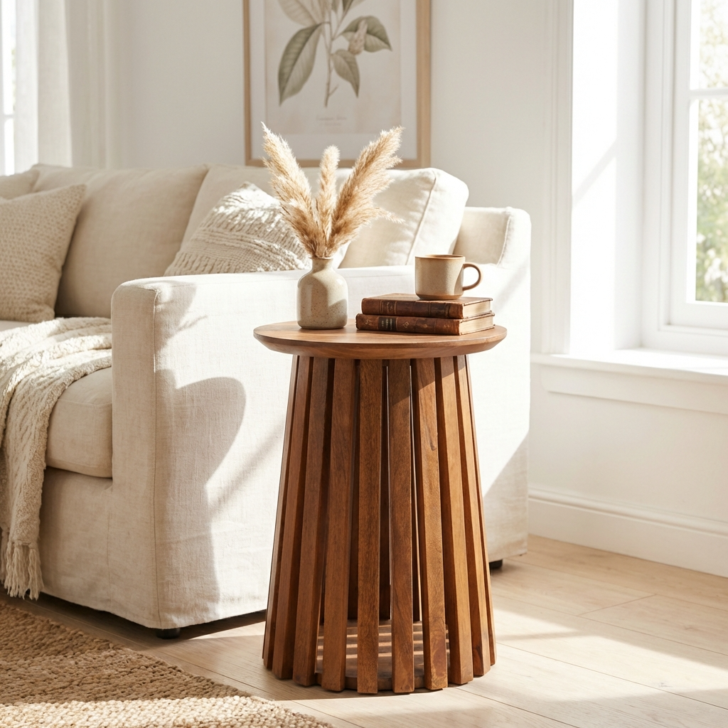 Kita Brown Mango Wood Slatted Side Table