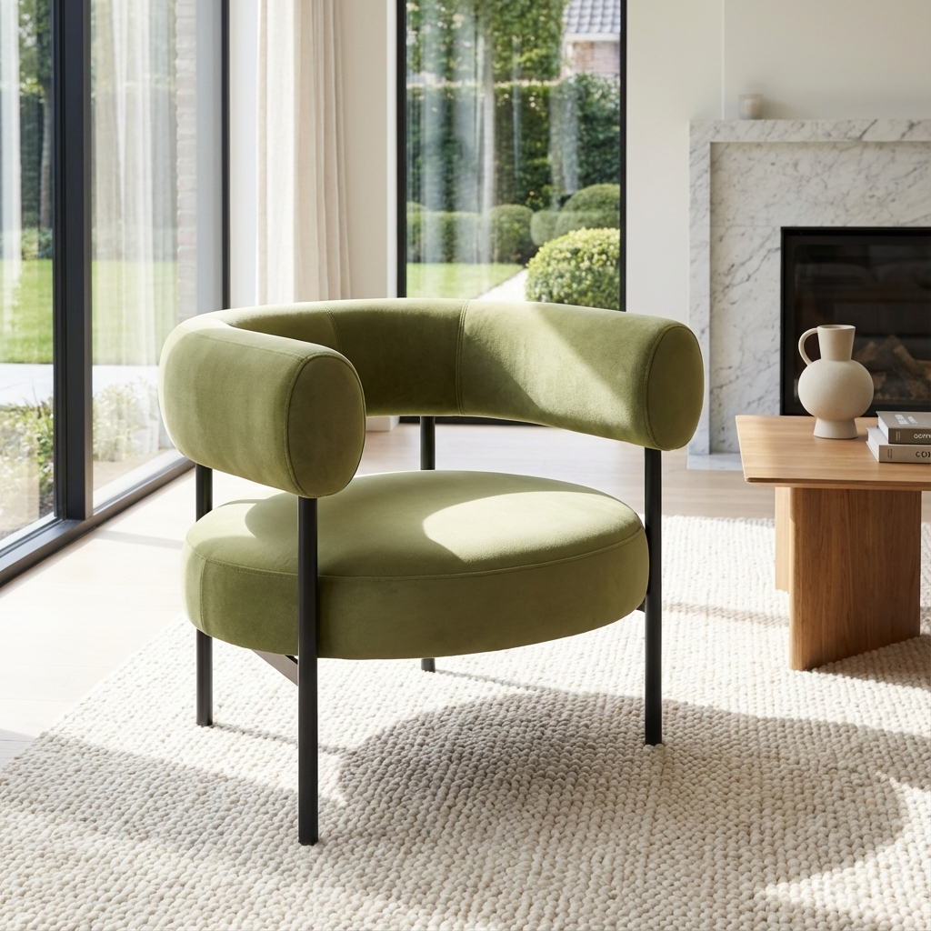 Eclipse Olive Green Velvet Round Half Moon Armchair