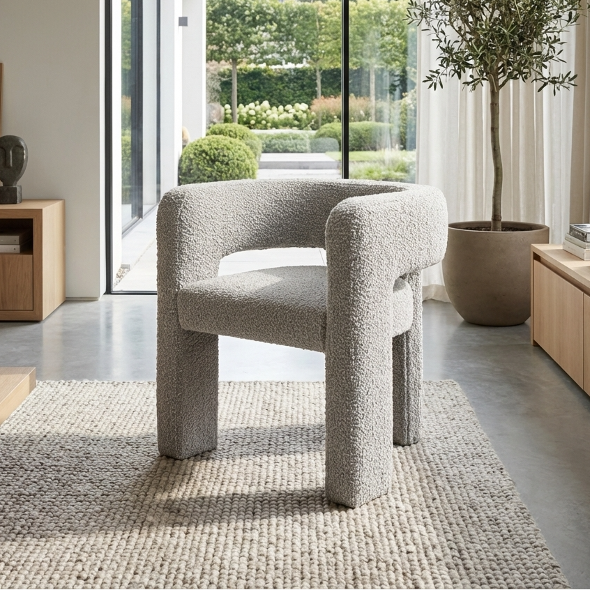 Crescent Dove Grey Boucle Three Leg Boucle Armchair