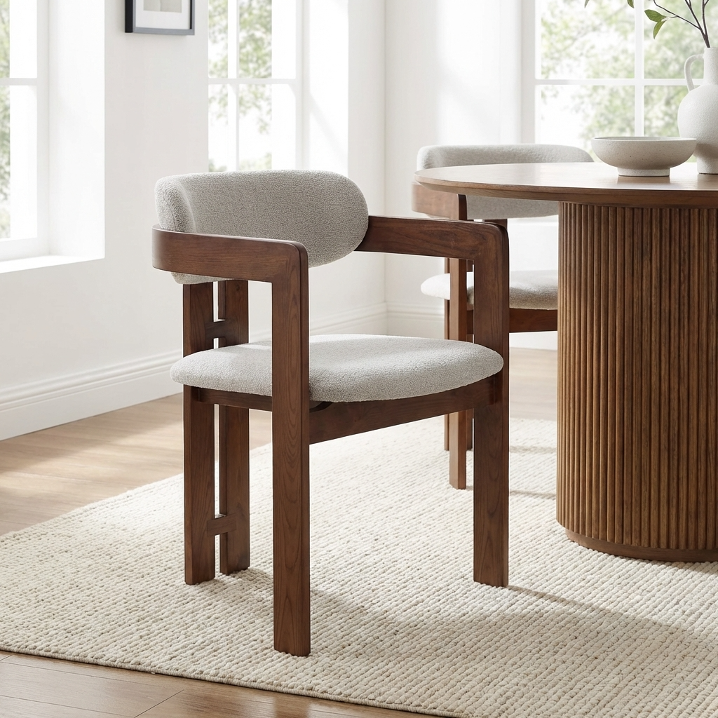 Set of 2 Alamo Walnut Brown Wood Dining Chairs - Oatmeal Boucle