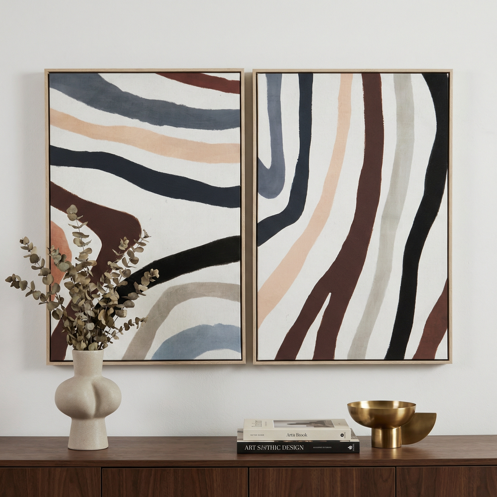 Set of 2 Noah Abstract Waves Multi Coloured Canvas Wall Art