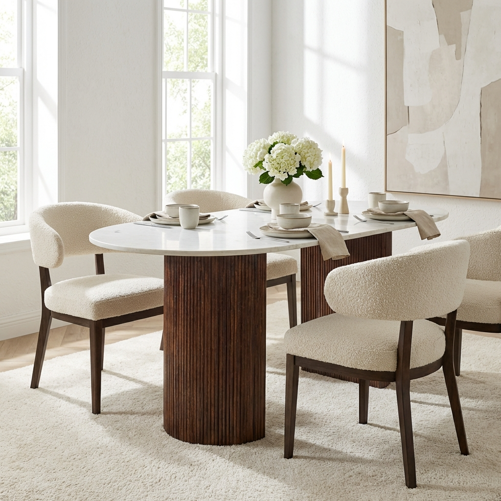 Melora Brown Mango Wood & White Marble Dining Table 170cm