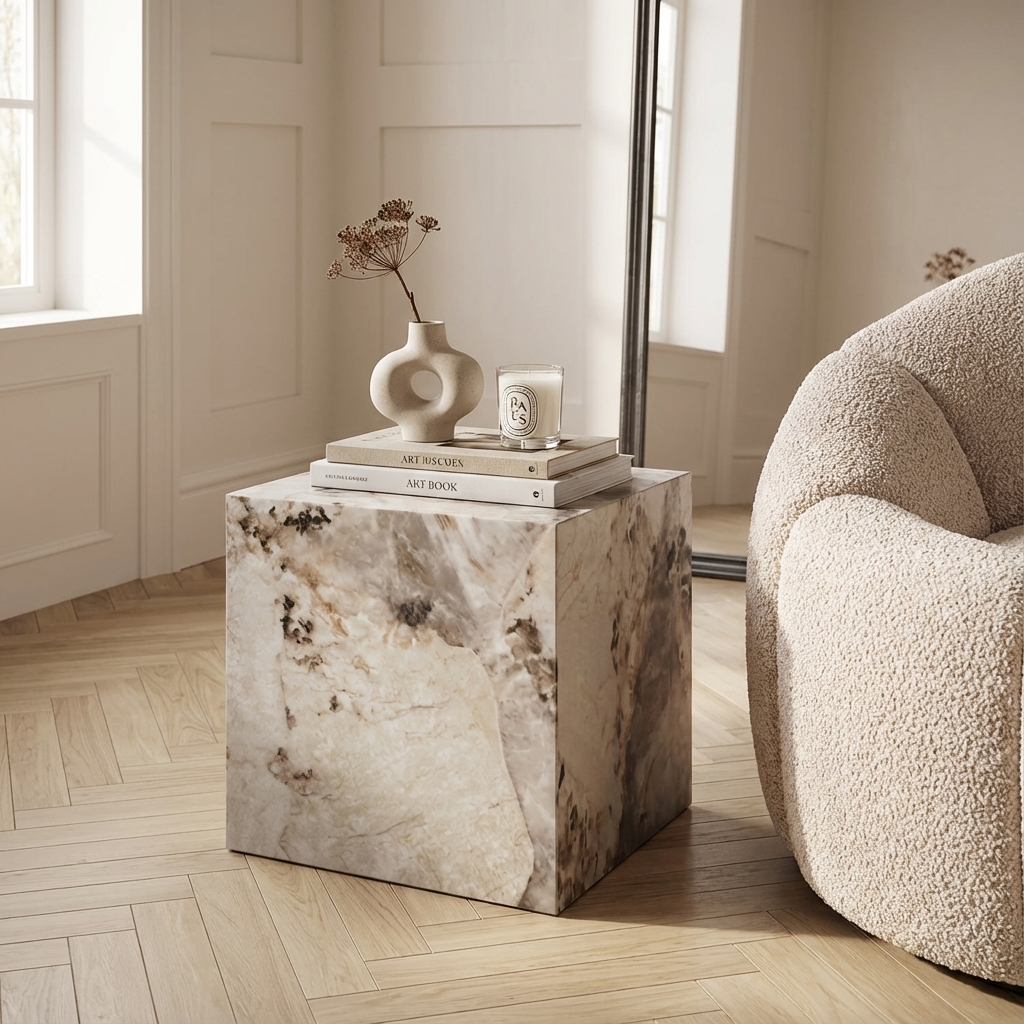Sur Pandora Marble Square Cube Side Table