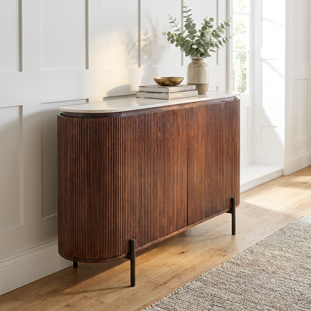 Melora Brown Mango Wood & White Marble Sideboard