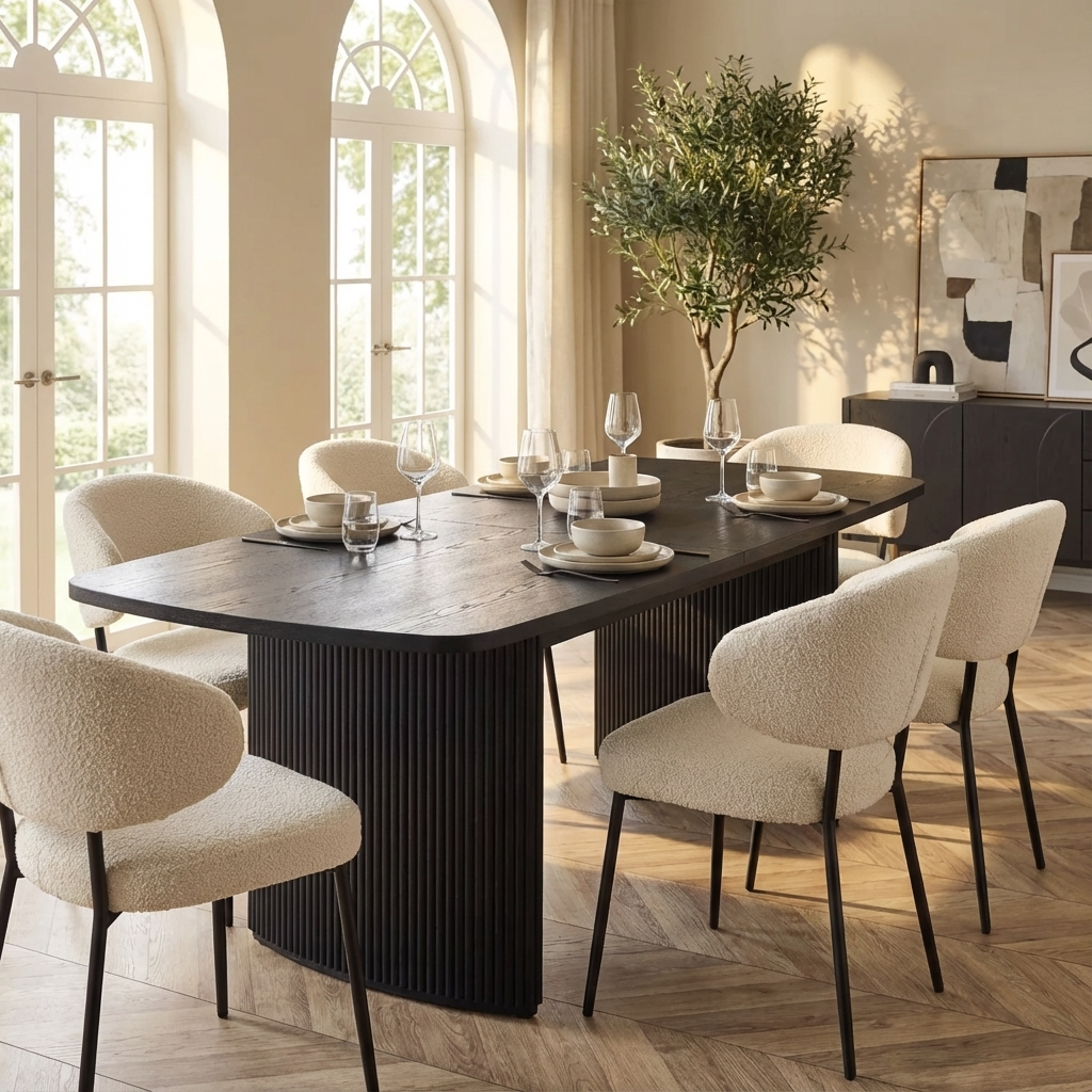 Como Reeded Black Wood Extending Dining Table | 4-6 Seater