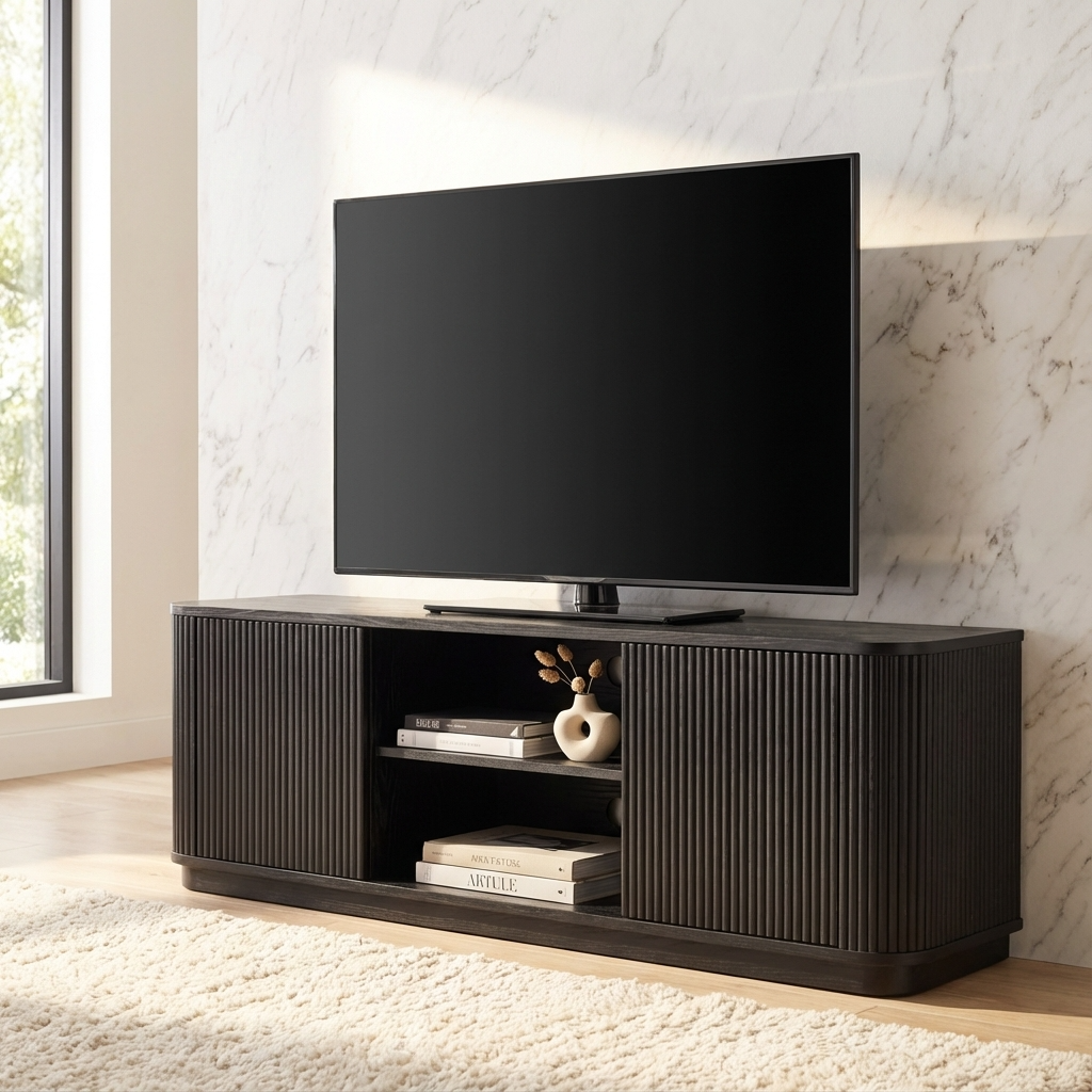 Como Reeded Black Wood TV Unit