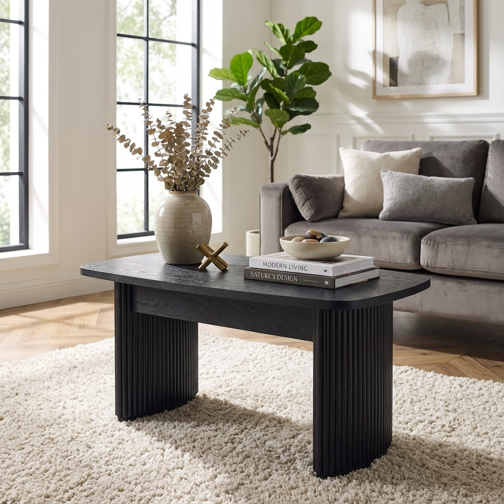 Como Reeded Black Wood Rectangle Coffee Table