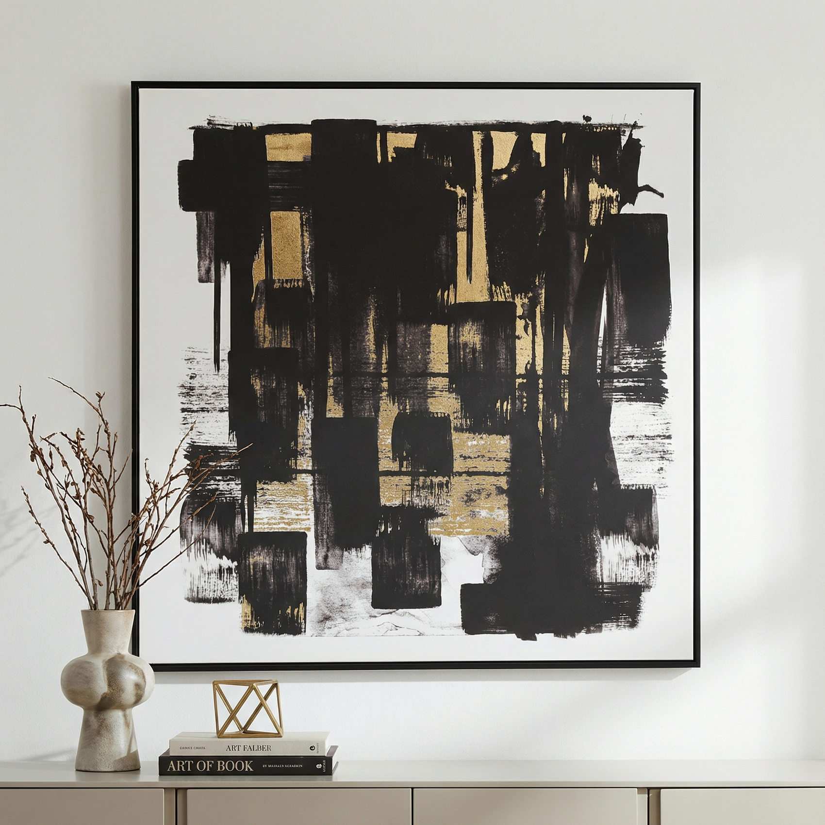 Noah Impasto Monochrome & Gold Framed Wall Art