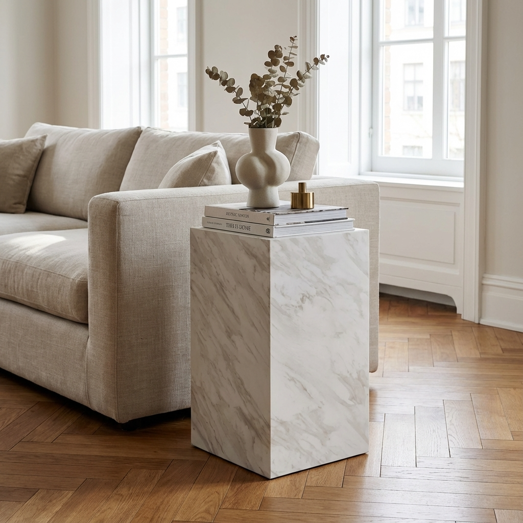 Sur White Marble Column 66cm