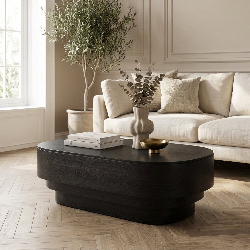 Kuma Black Curved Oval Coffee Table