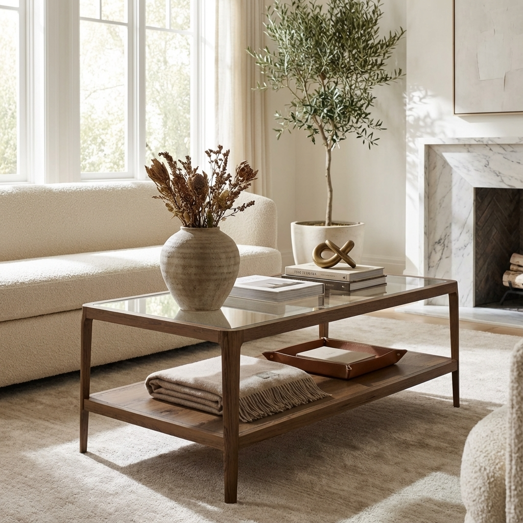 DI Designs Abberley Brown Oak Wood & Glass Rectangle Coffee Table