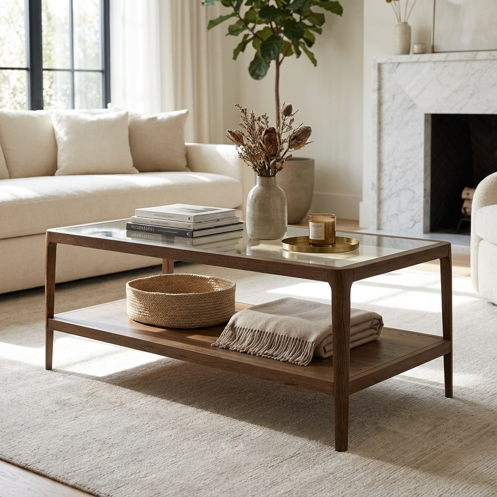 DI Designs Abberley Brown Oak Wood & Glass Rectangle Coffee Table