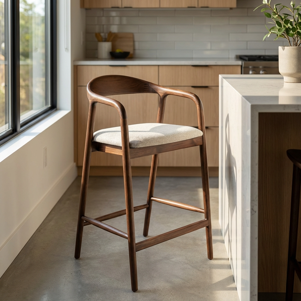 Barton Walnut Brown Wood Barstool - Oatmeal Boucle