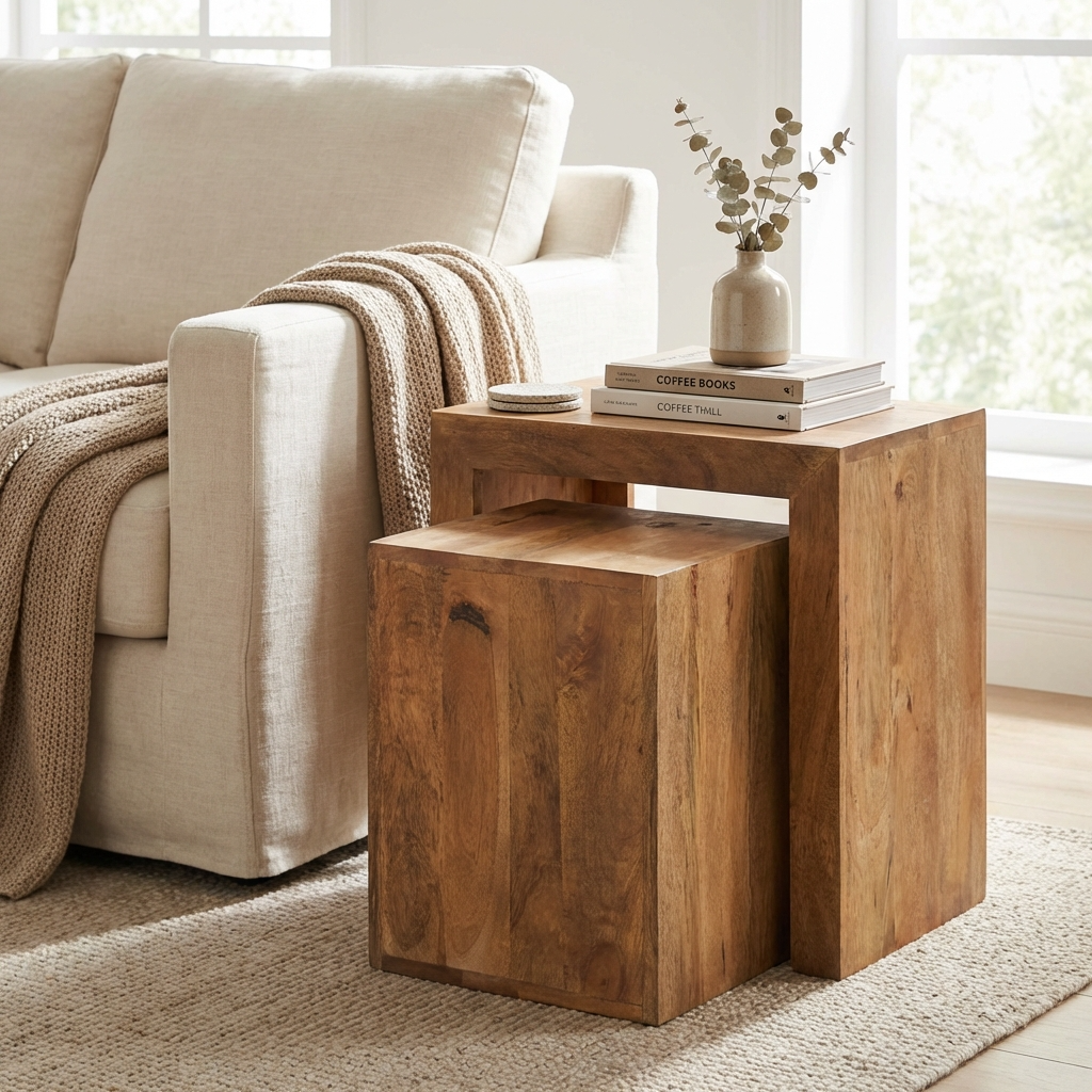 Canterbury Natural Mango Wood Side Tables Nest
