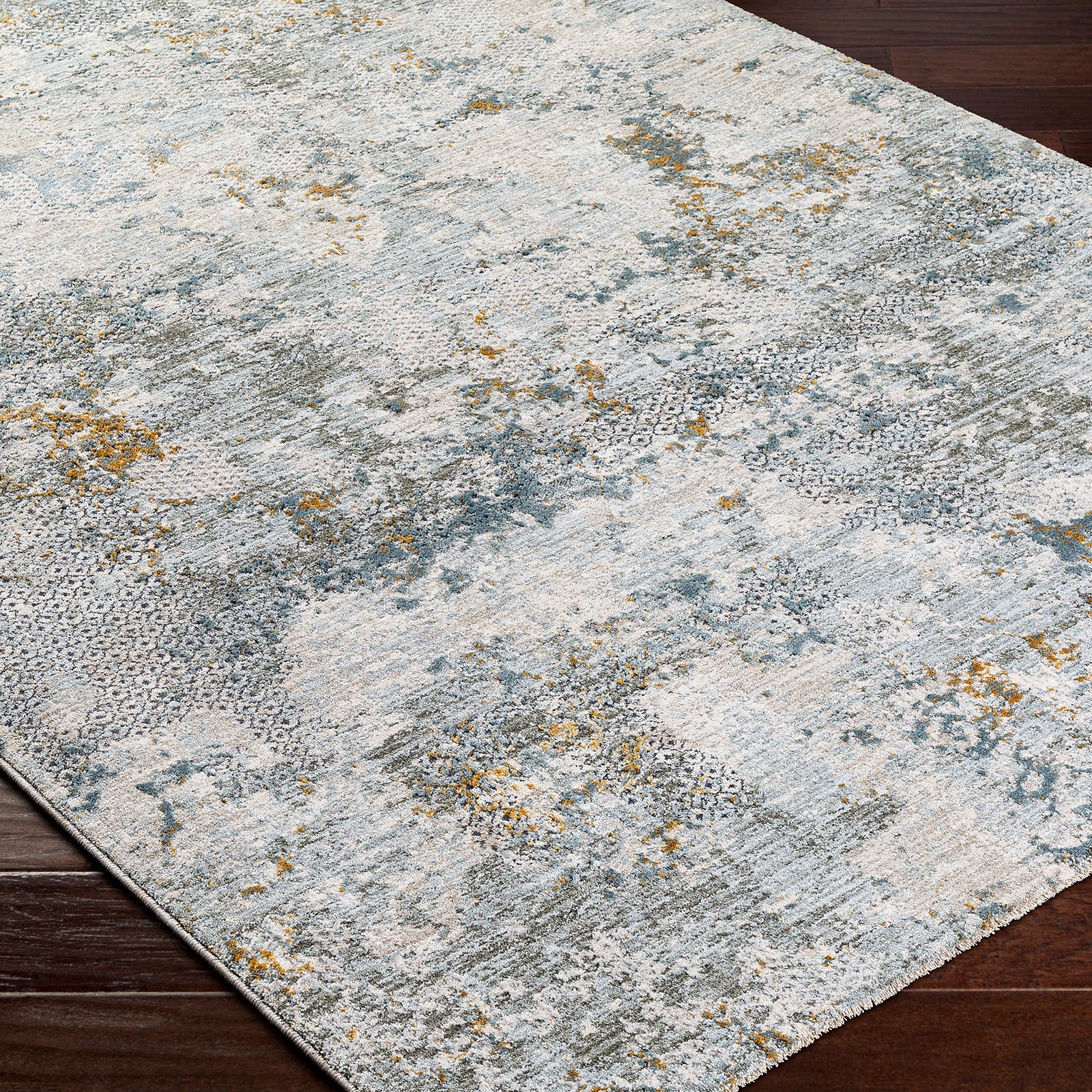 Dresden Vintage Traditional Boho Fringe Grey & Dusty Sage Polyester Rug 152x225cm - corner detail