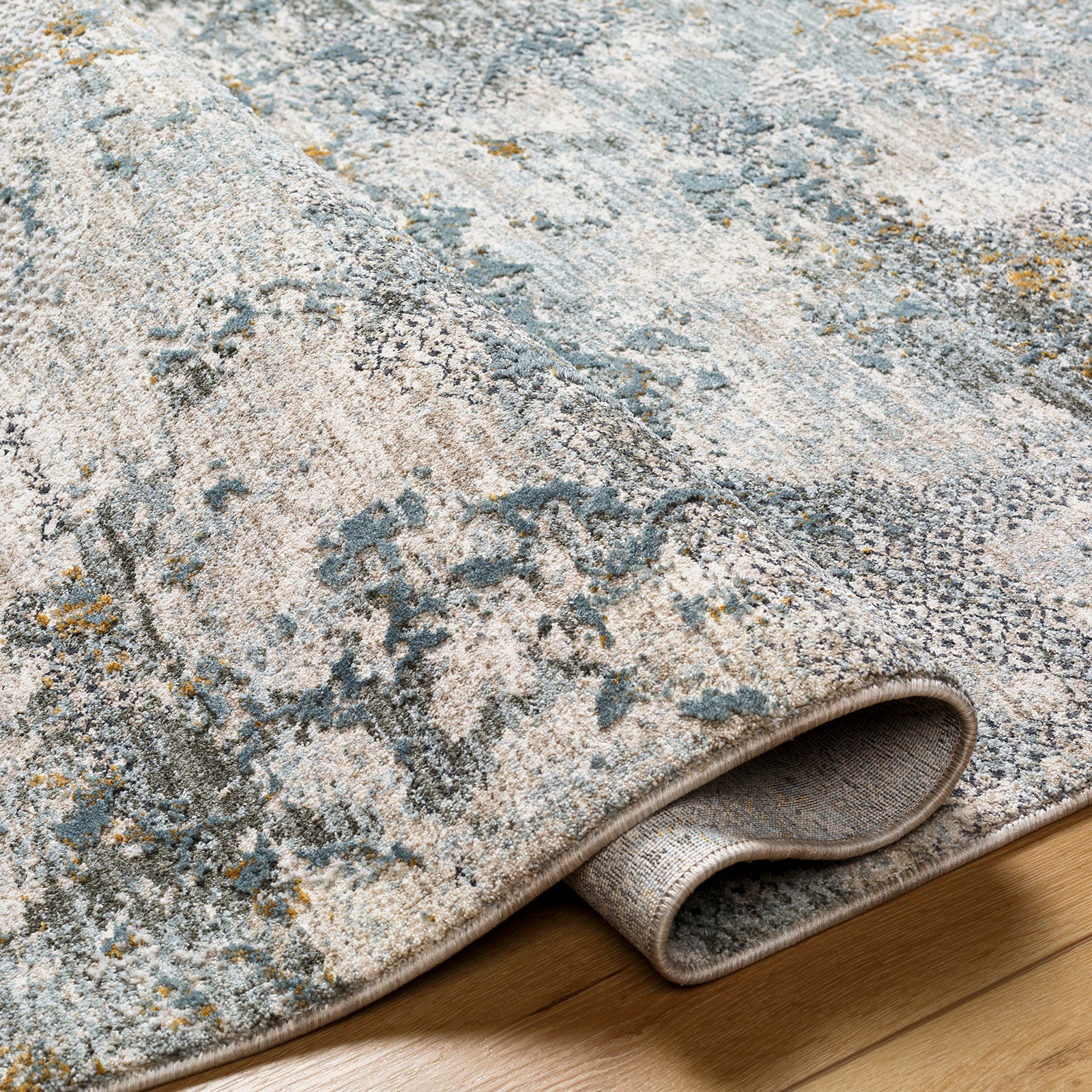 Dresden Vintage Traditional Boho Fringe Grey & Dusty Sage Polyester Rug 152x225cm - folded detail