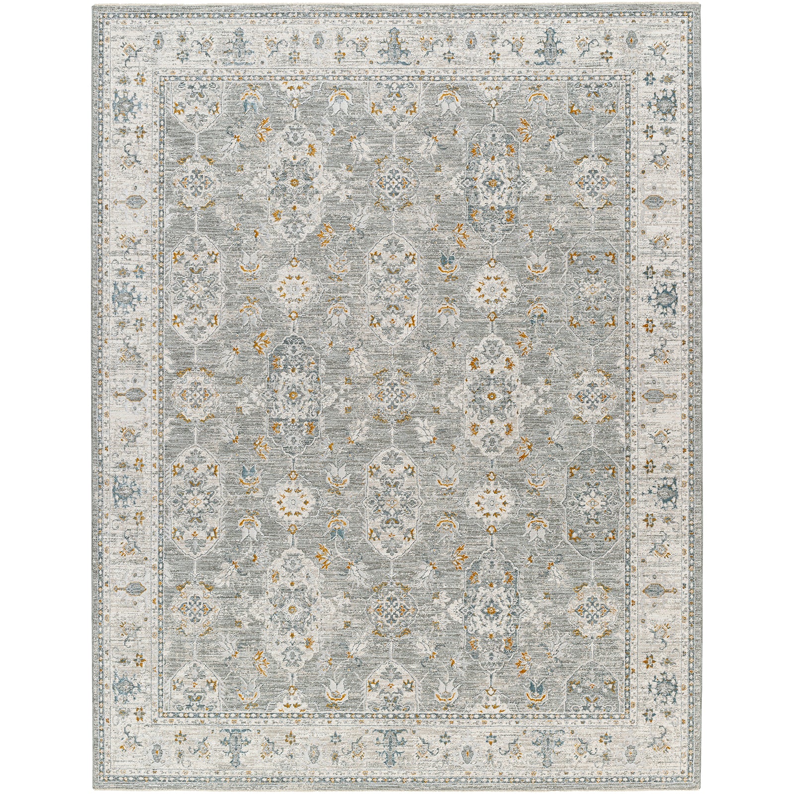 Dresden Vintage Traditional Boho Fringe Grey & White Polyester Rug 152x225cm - product image