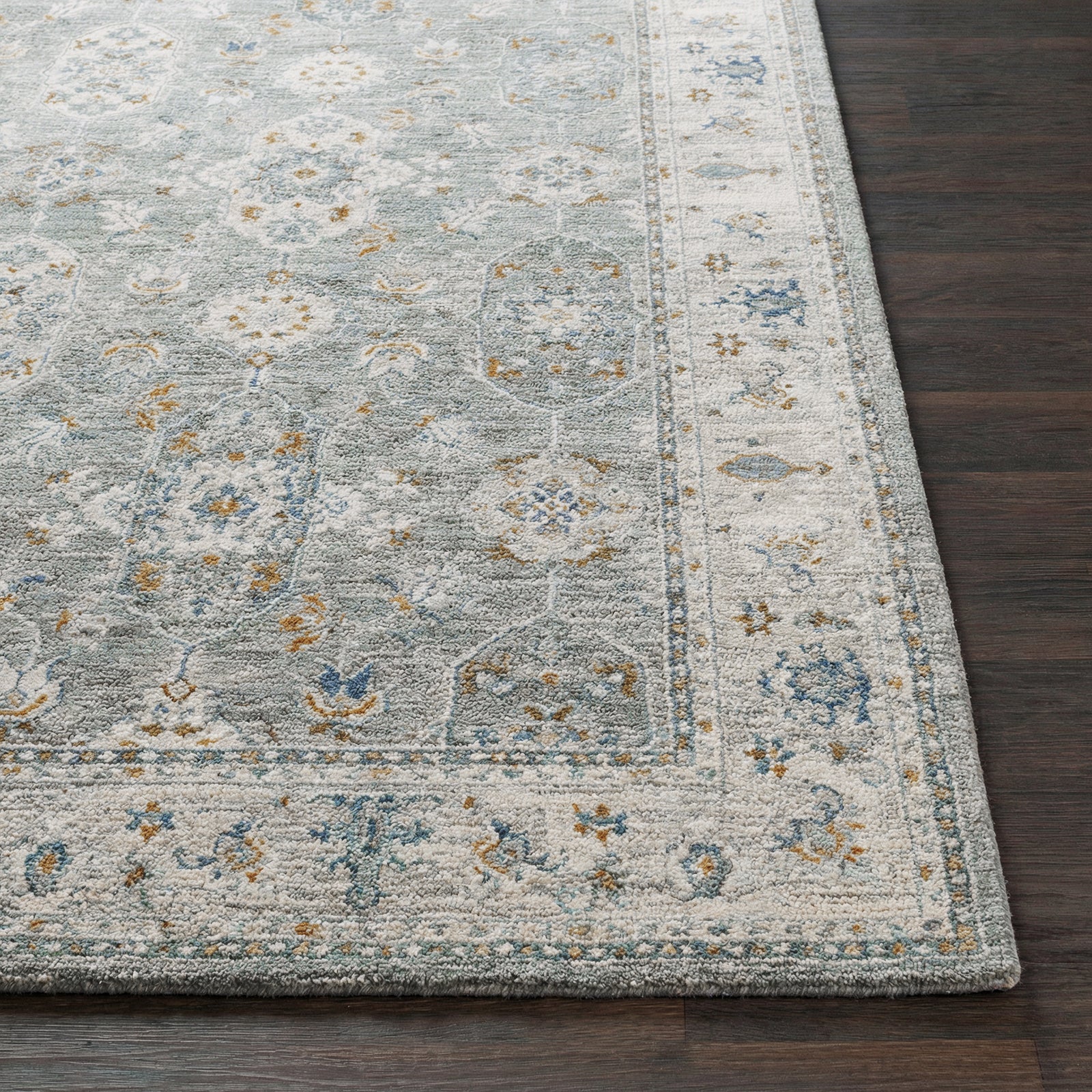 Dresden Vintage Traditional Boho Fringe Grey & White Polyester Rug 200x290cm - front view