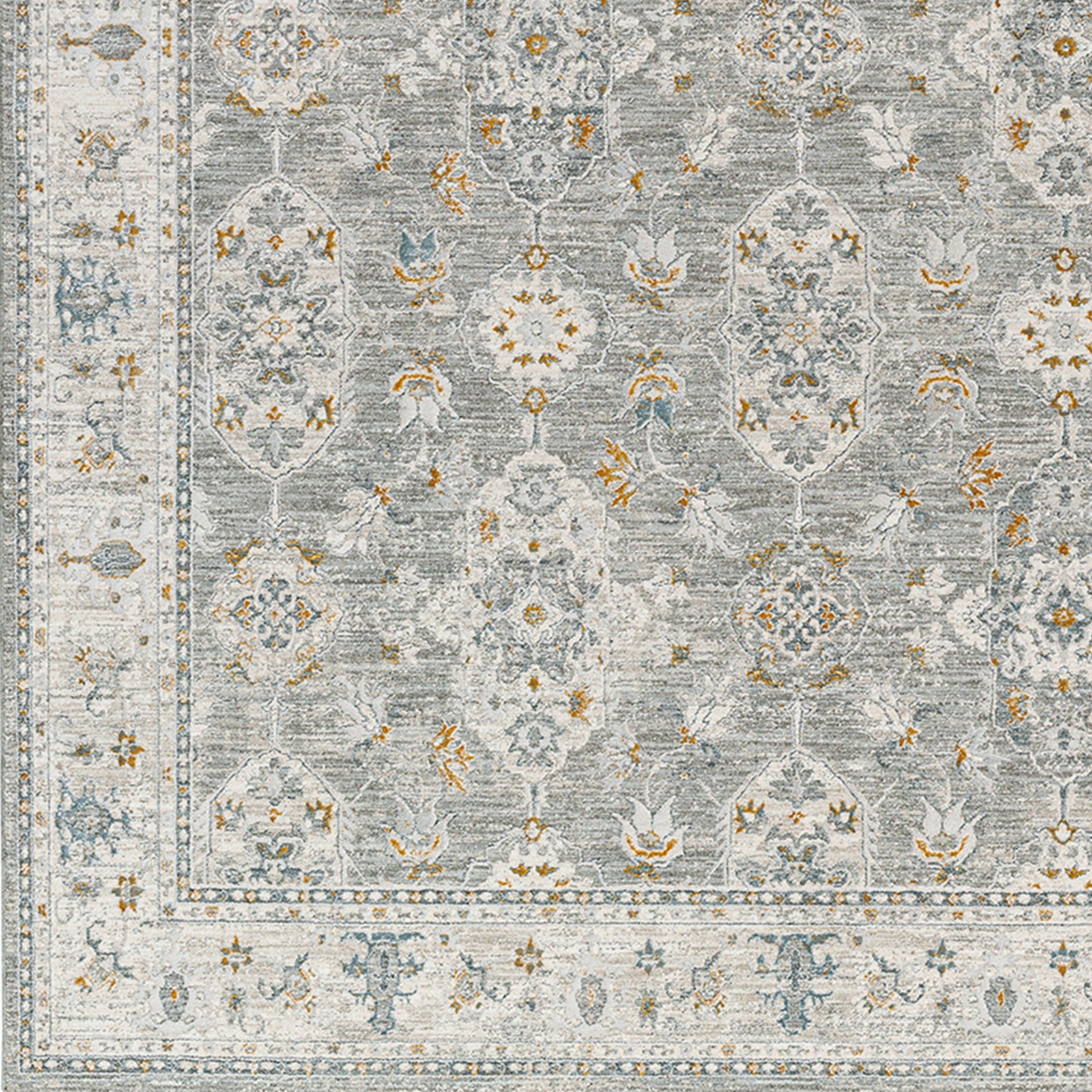 Dresden Vintage Traditional Boho Fringe Grey & White Polyester Rug 152x225cm - colour swatch