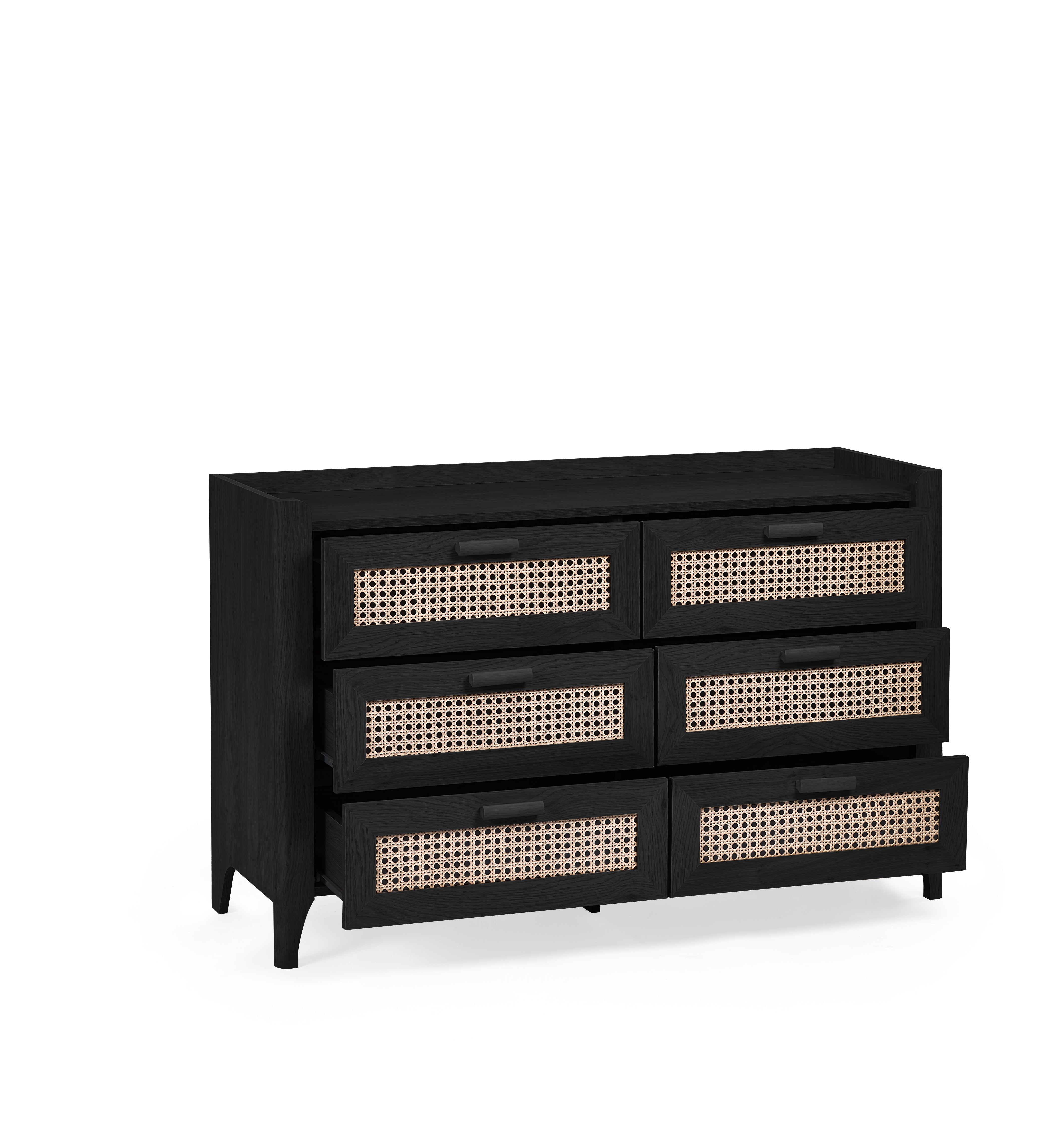 Asbury Wood Chest of Drawers | 6 Drawers - Black Ash