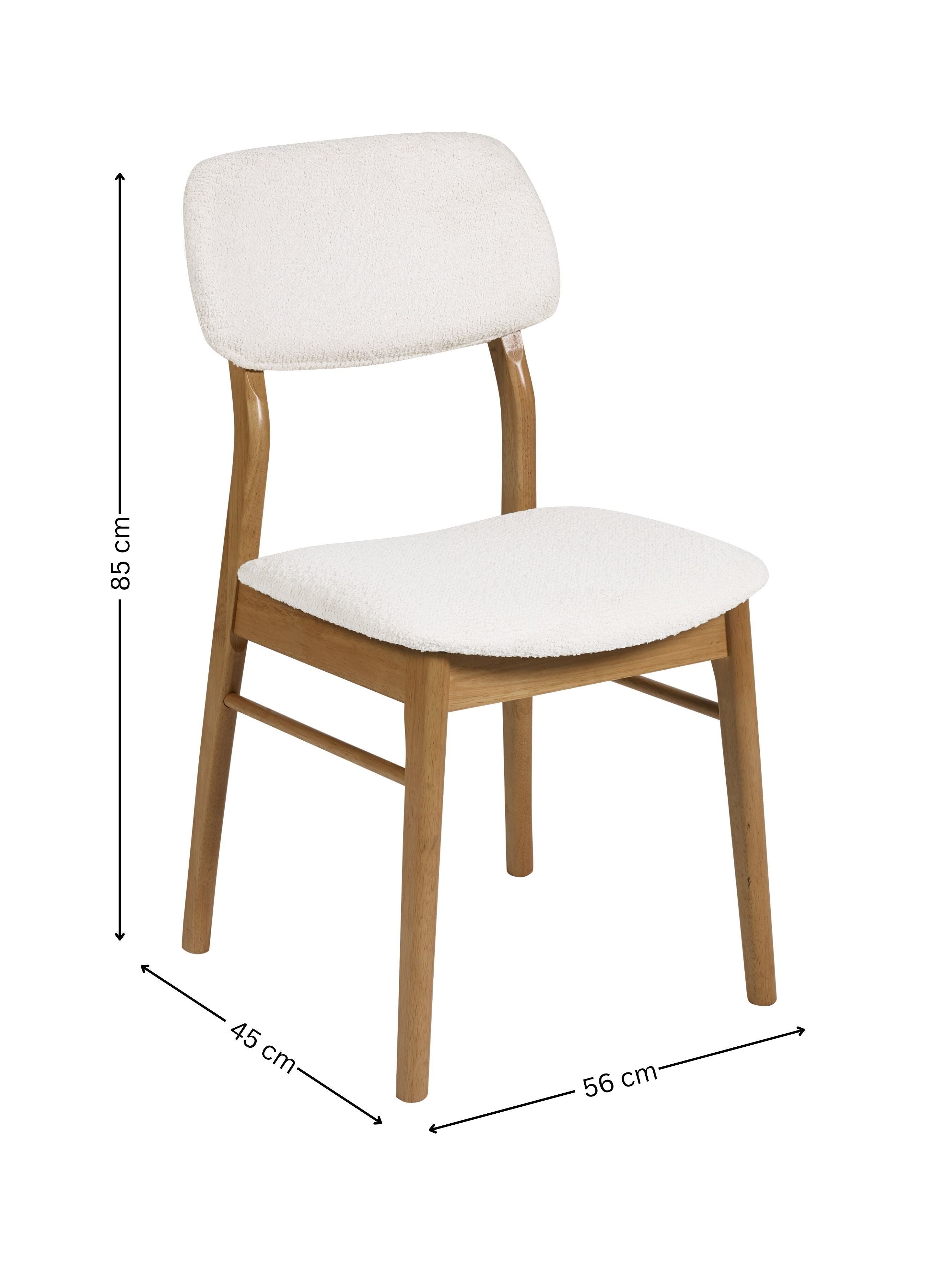 Set of 2 Alicia White Boucle & Natural Oak Wood Dining Chairs