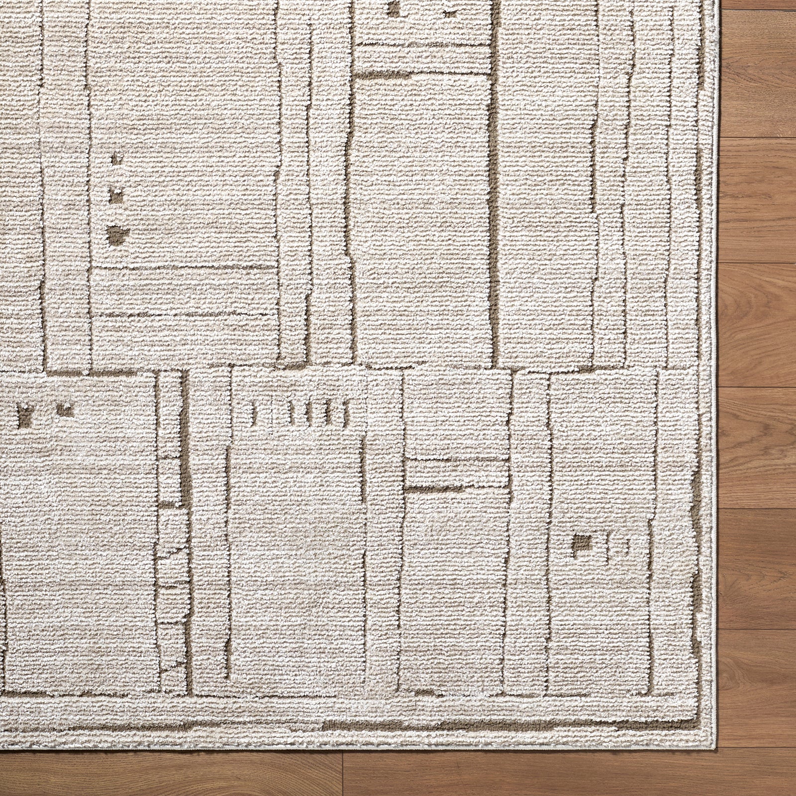 Alba Modern Graphic Brown & Taupe Polypropylene & Polyester Rug 160x213cm - styled detail