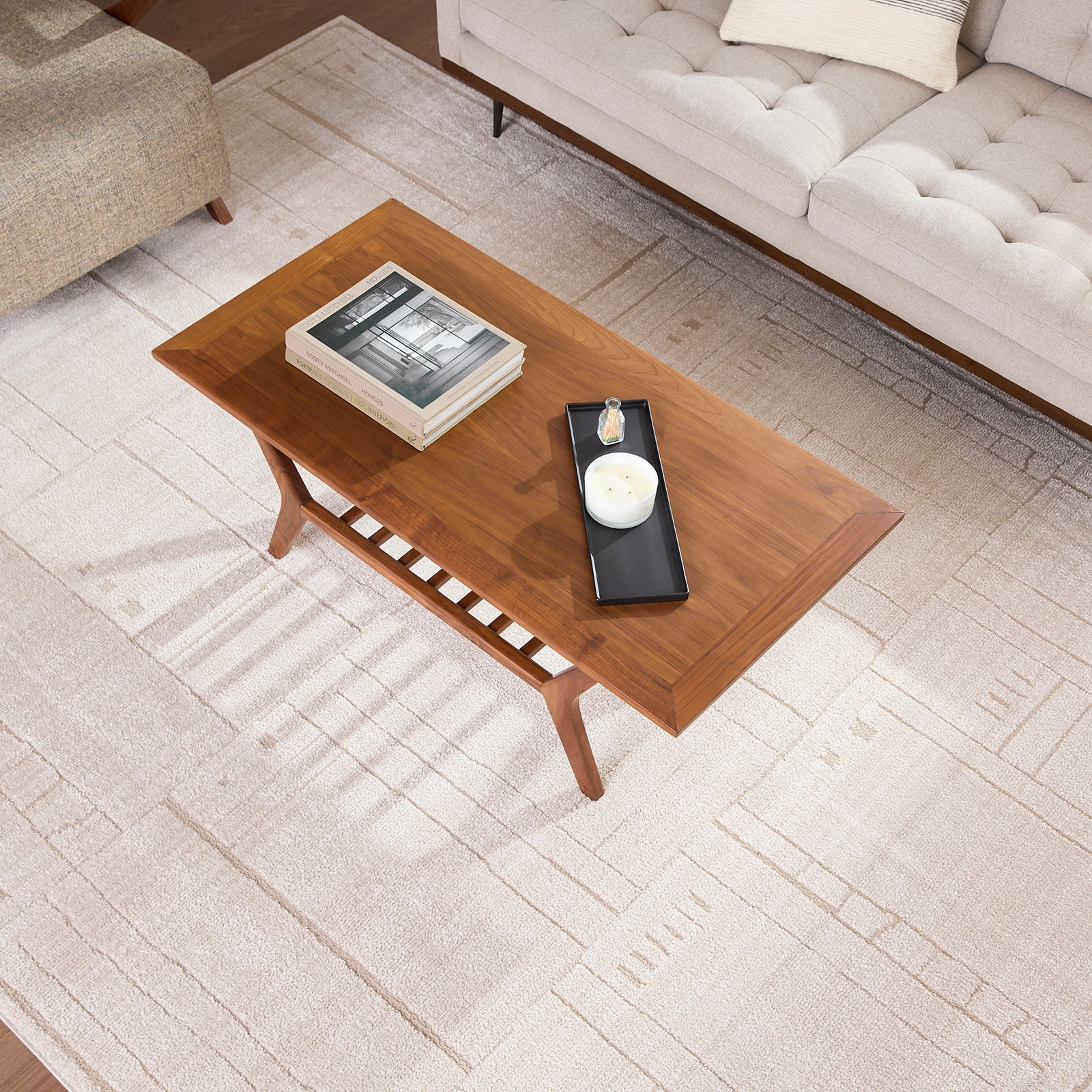 Alba Modern Graphic Ivory & Taupe Polypropylene & Polyester Rug 160x213cm - room setting
