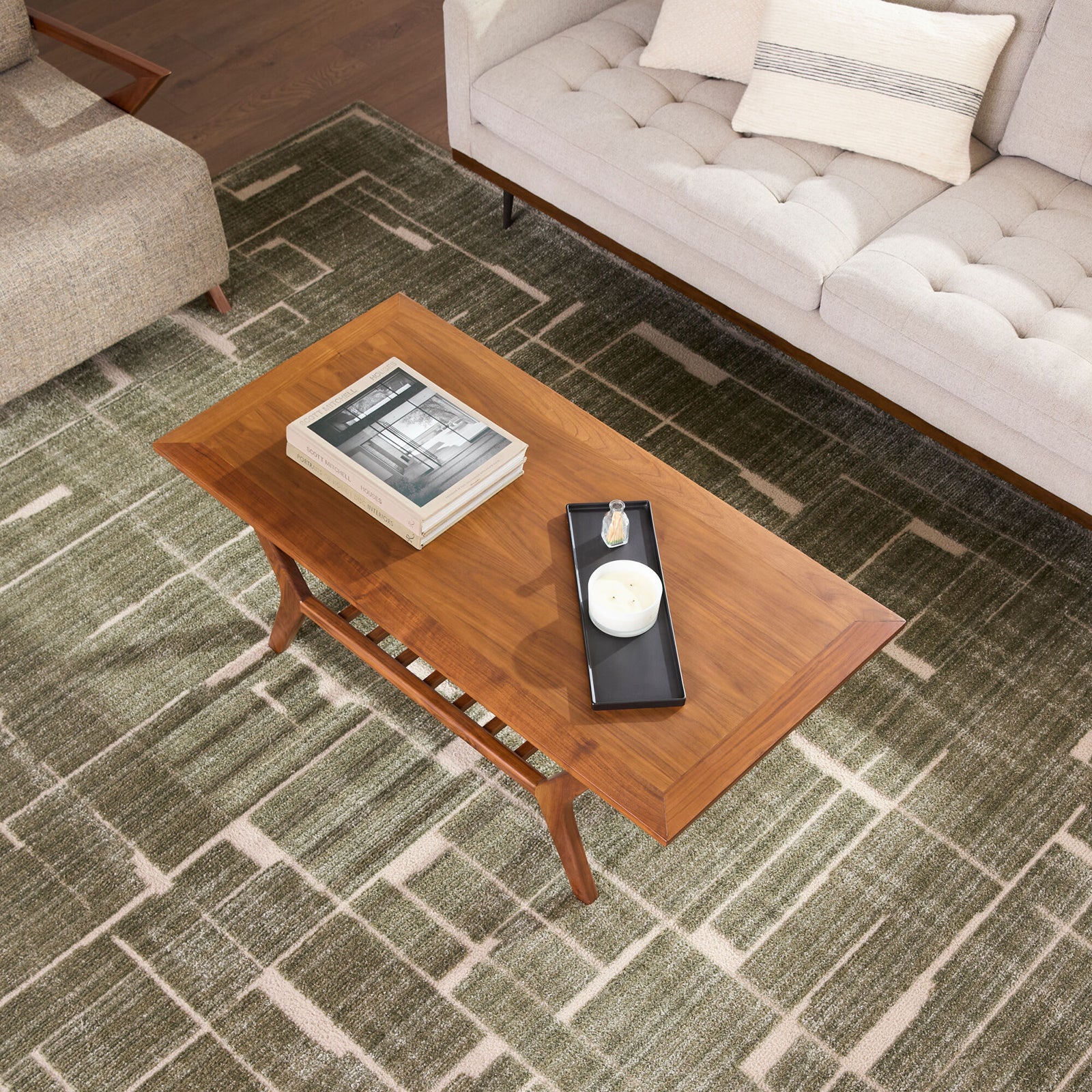 Alba Modern Graphic Beige Polypropylene & Polyester Rug 160x213cm - room setting