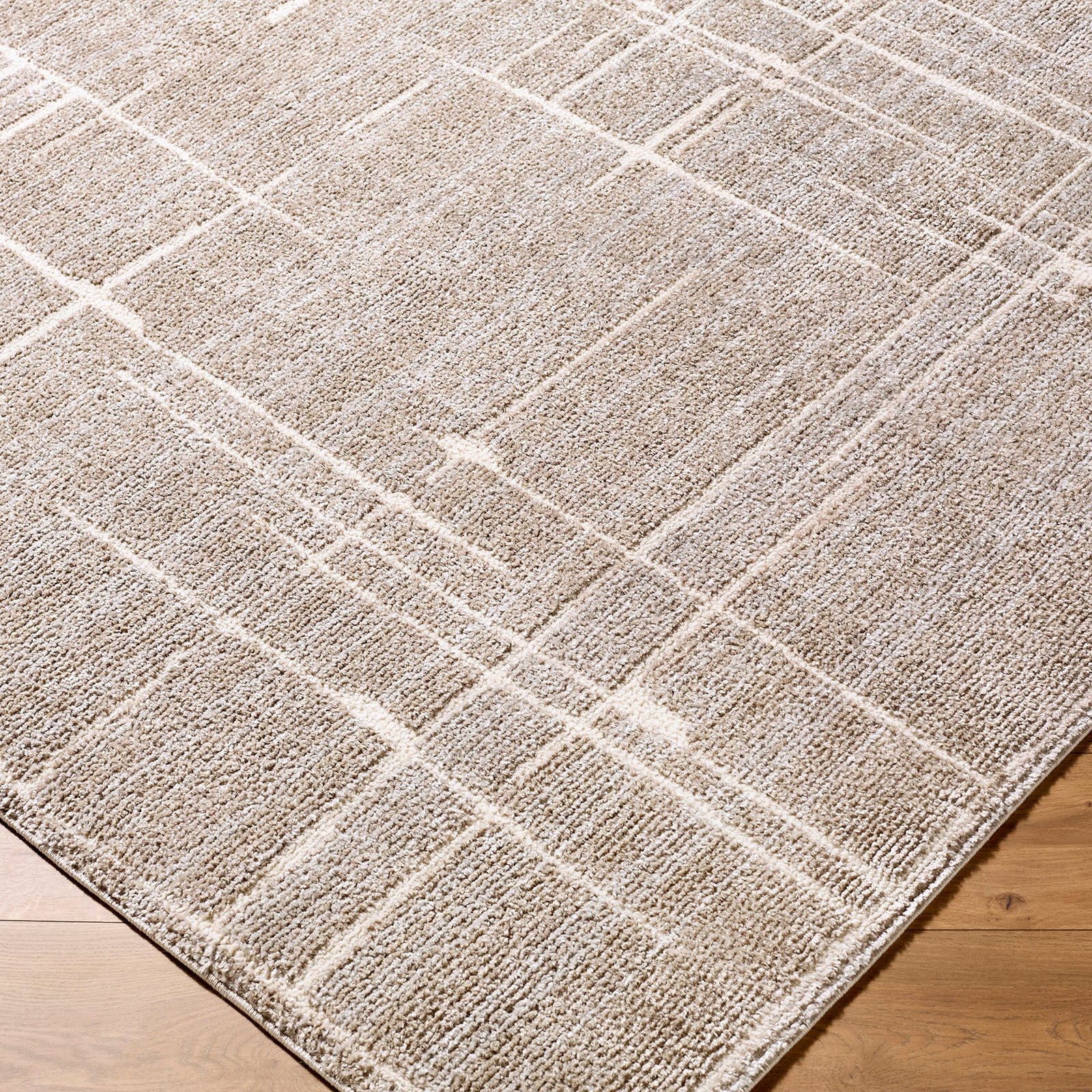 Alba Modern Graphic Taupe & Medium Brown Polypropylene & Polyester Rug 160x213cm - corner detail
