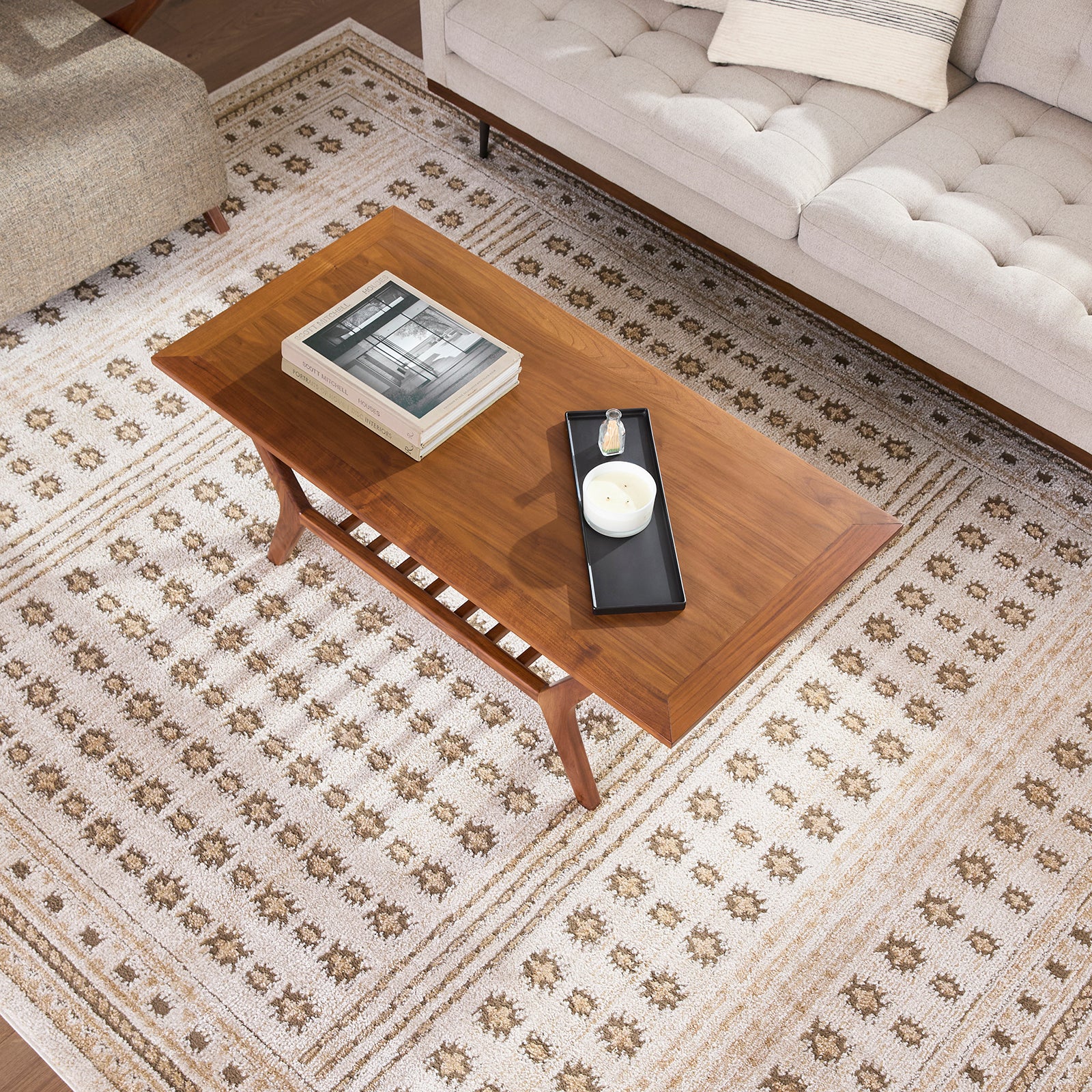 Alba Global Graphic Ivory & Light Olive Polypropylene & Polyester Rug 160x213cm - room setting