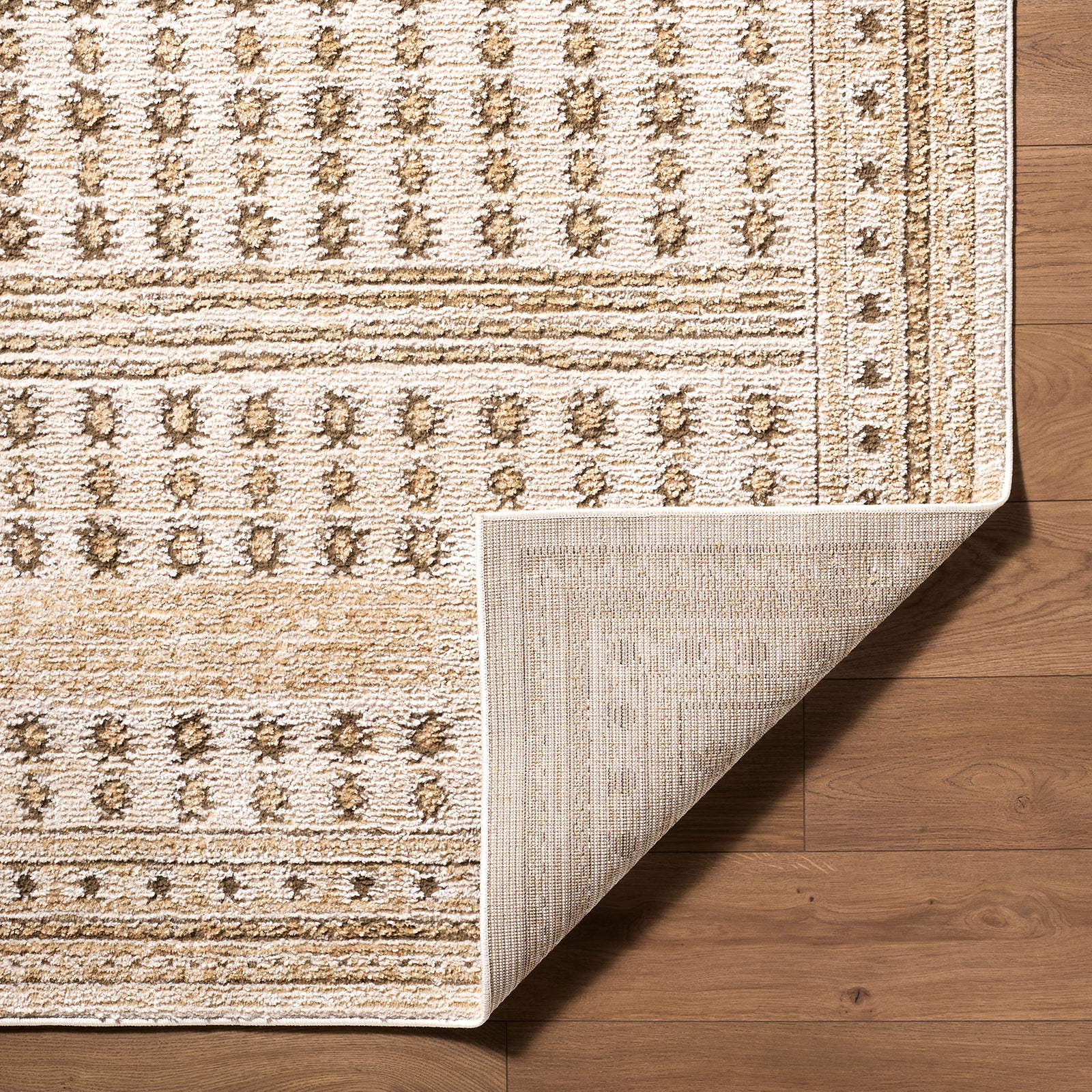 Alba Global Graphic Ivory & Light Olive Polypropylene & Polyester Rug 160x213cm - folded detail