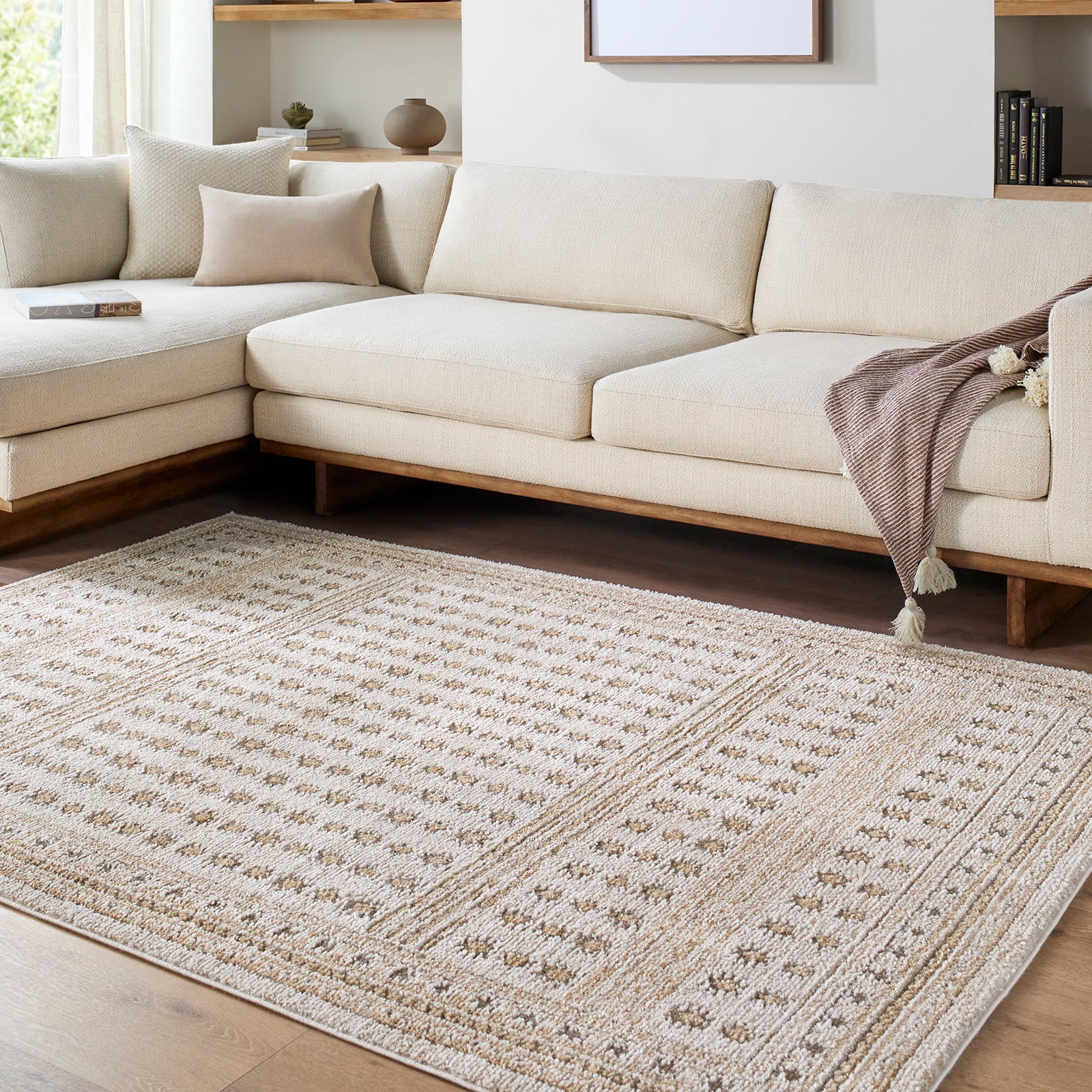 Alba Global Graphic Ivory & Light Olive Polypropylene & Polyester Rug 160x213cm - second room setting