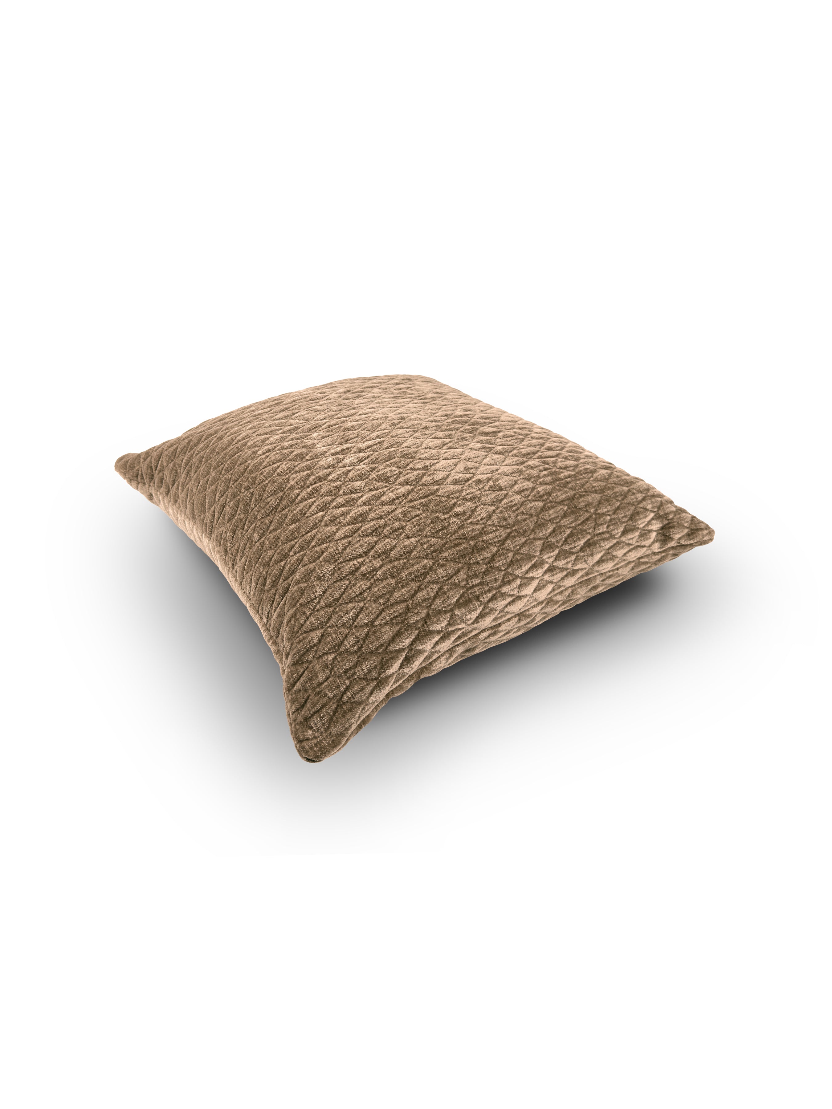 Set of 2 Quilted Chenille Stone Grey Square Cushions 45x45cm - topside angle