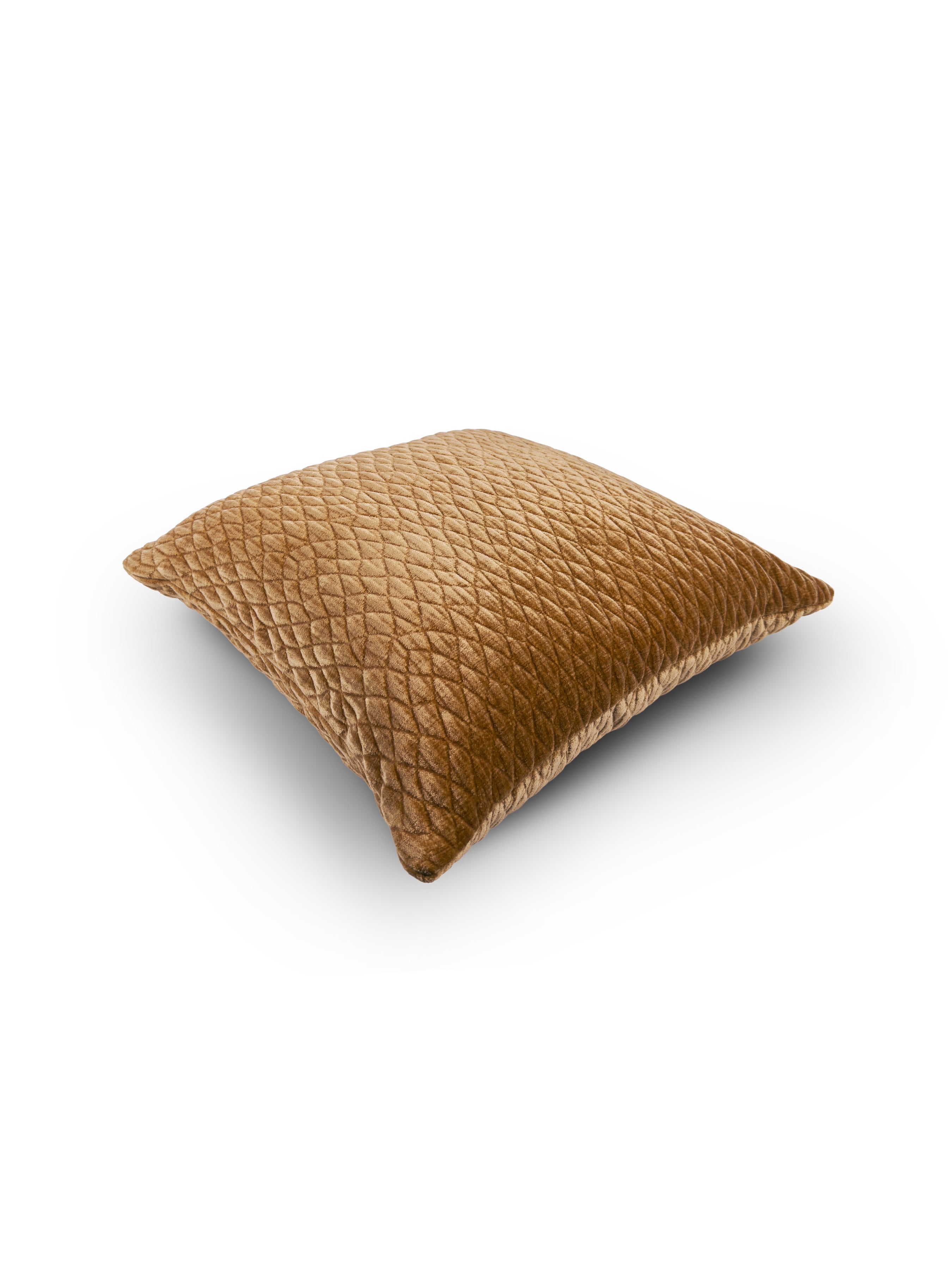 Set of 2 Quilted Chenille Ochre Square Cushions 45x45cm - topside angle